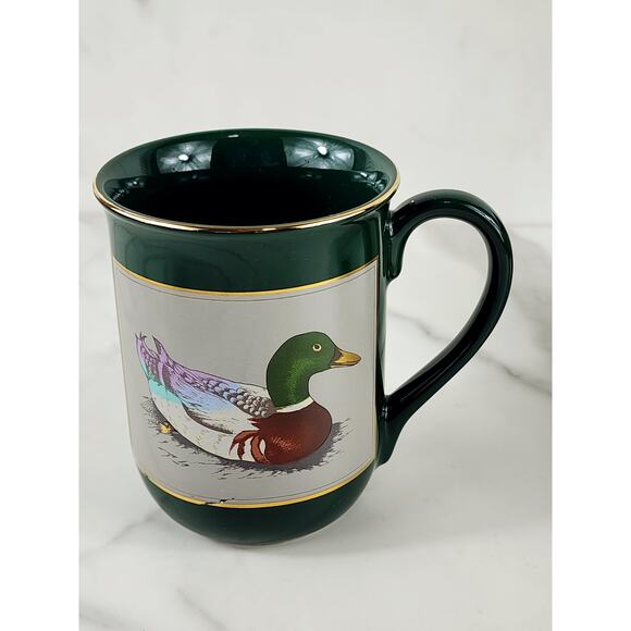 Otagiri Mallard Duck Coffee Mug Teacup 9oz Green Gold Trim Gibson 4" Japan x4 - Picture 5 of 16